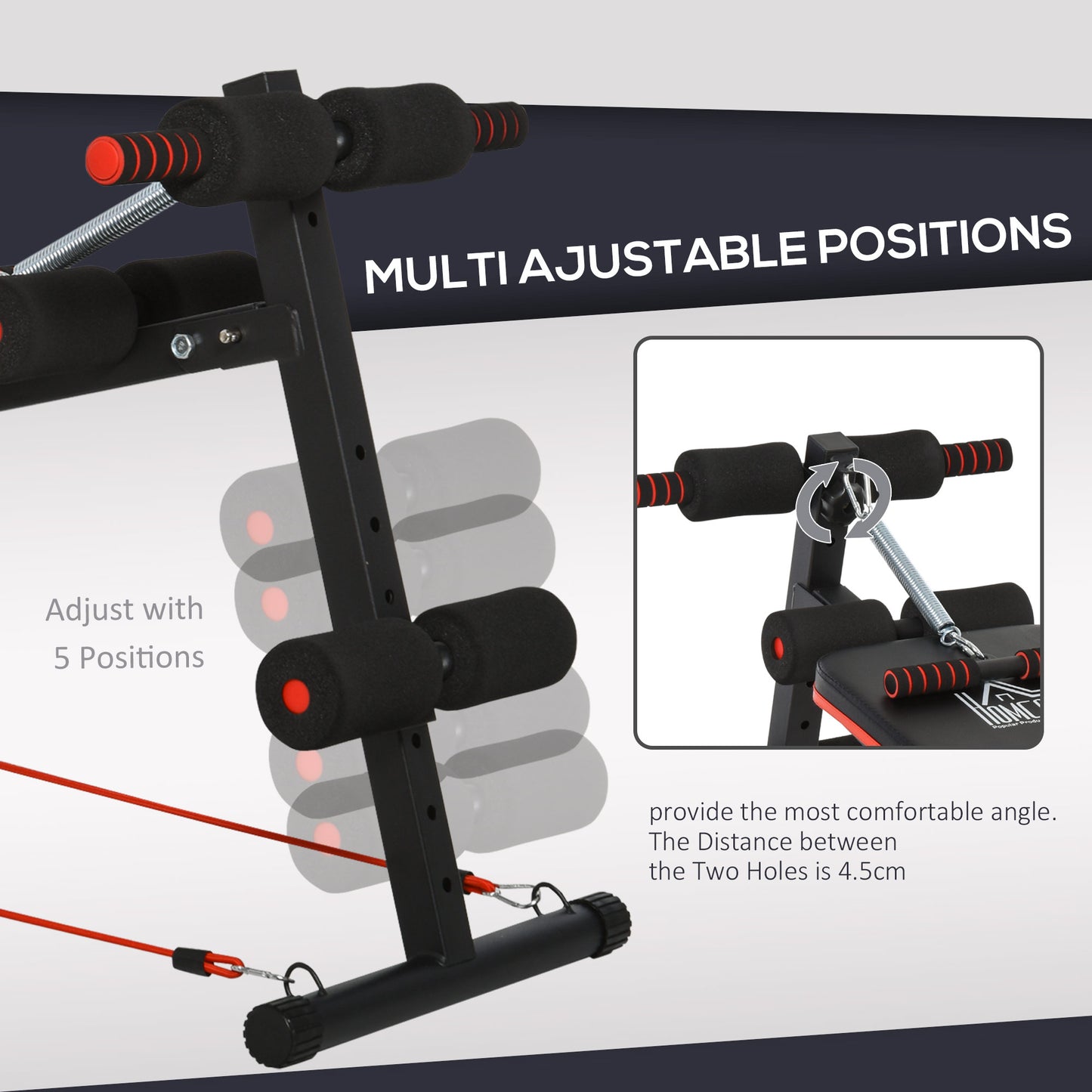 Sit Up Bench Core Workout Adjustable Thigh Support Foldable For Home Gym W/ Arm Pulling Rope Black
