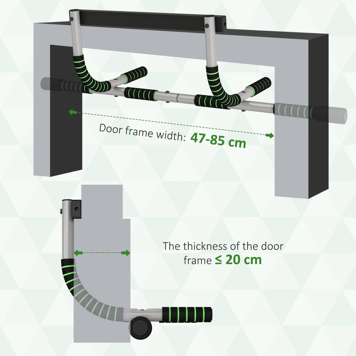 Doorway Pull Up Bar, Door Frame Chin Up Bar Push Up Bar For Home Gym Upper Body Workout, No Drilling Or Screws, Green