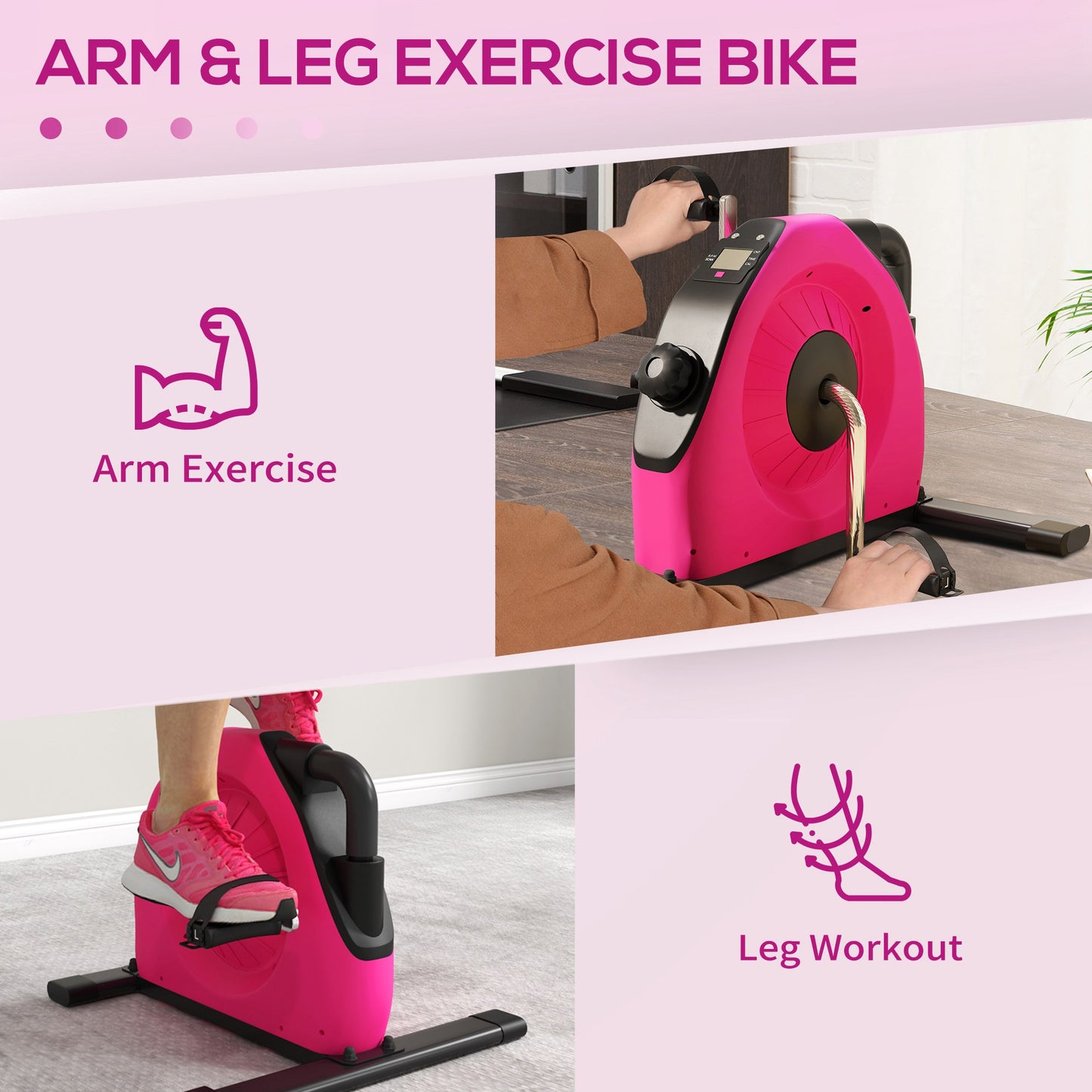 SPORTNOW Mini Exercise Bike, Portable Pedal Exerciser With LCD Display For Legs, Arms, Rehabilitation, Therapy, Pink